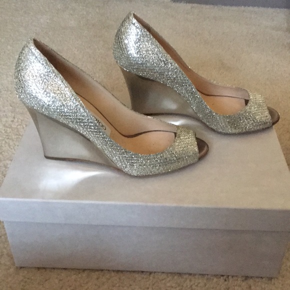 Jimmy Choo | Shoes | Jimmy Choo Champagne Glitter Wedge | Poshmark
